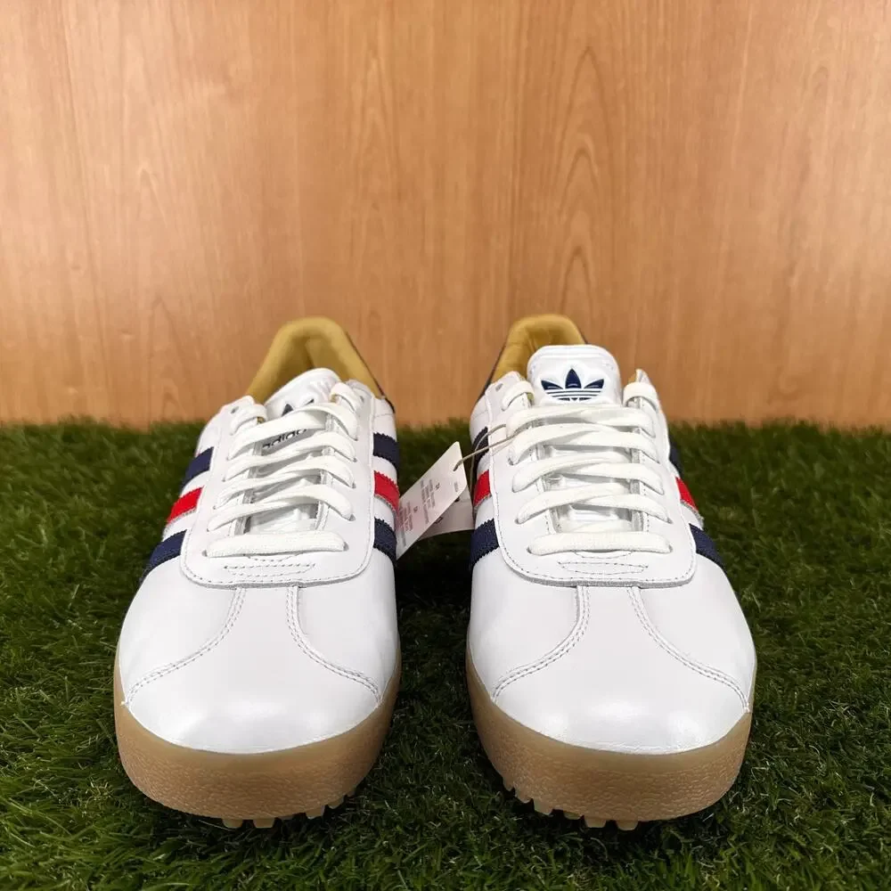 adidas Gazelle Leather Spikeless Golf White Dark Blue Red JP7705 Men's Size 11.5